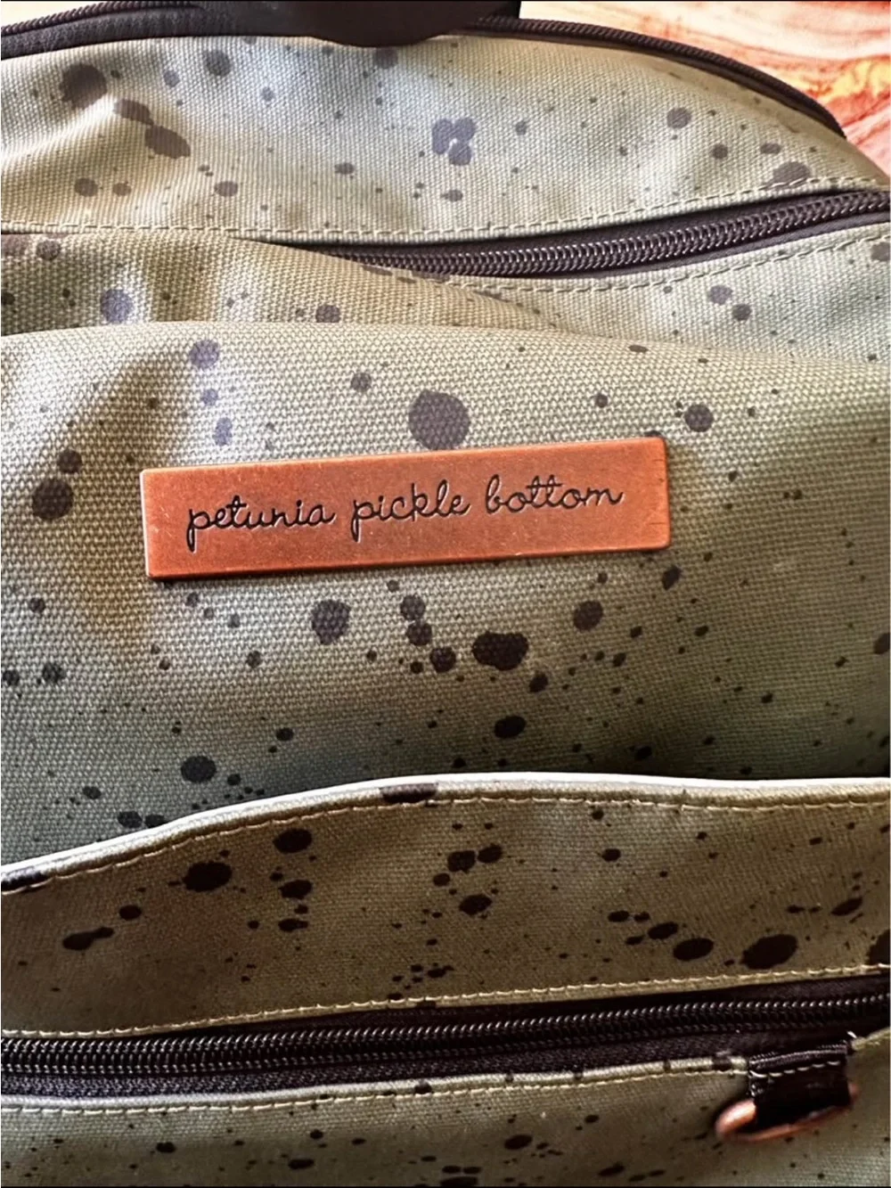 Petunia Pickle Bottom Olive Green Ink Blot 2-in-1 Provisions Diaper Bag